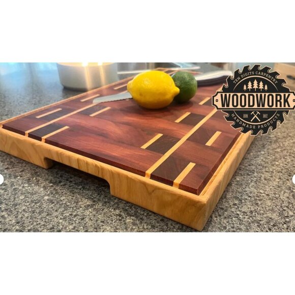 Handcrafted Wooden Cutting Board With Intricate Inlay Design & Juice Groove - Picture 4 of 6